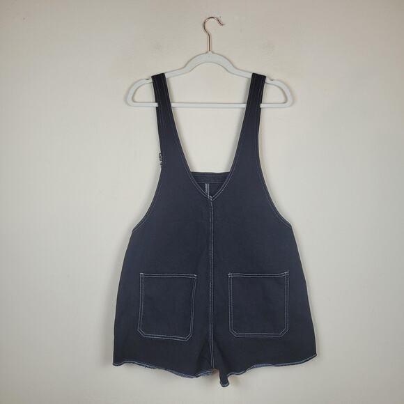 Vintage Old Navy Shortalls Overalls Shorts 10 Black Denim Bib Romper Y2K Buckle - Picture 2 of 7